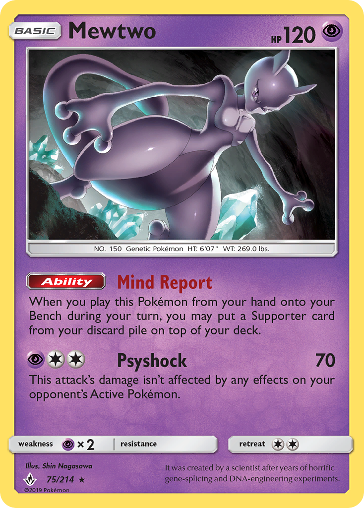 Mewtwo (75/214) (Cosmos Holo) [Sun & Moon: Unbroken Bonds] | Shuffle n Cut Hobbies & Games