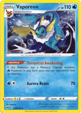 Vaporeon (030/185) (Cosmos Holo) [Sword & Shield: Vivid Voltage] | Shuffle n Cut Hobbies & Games