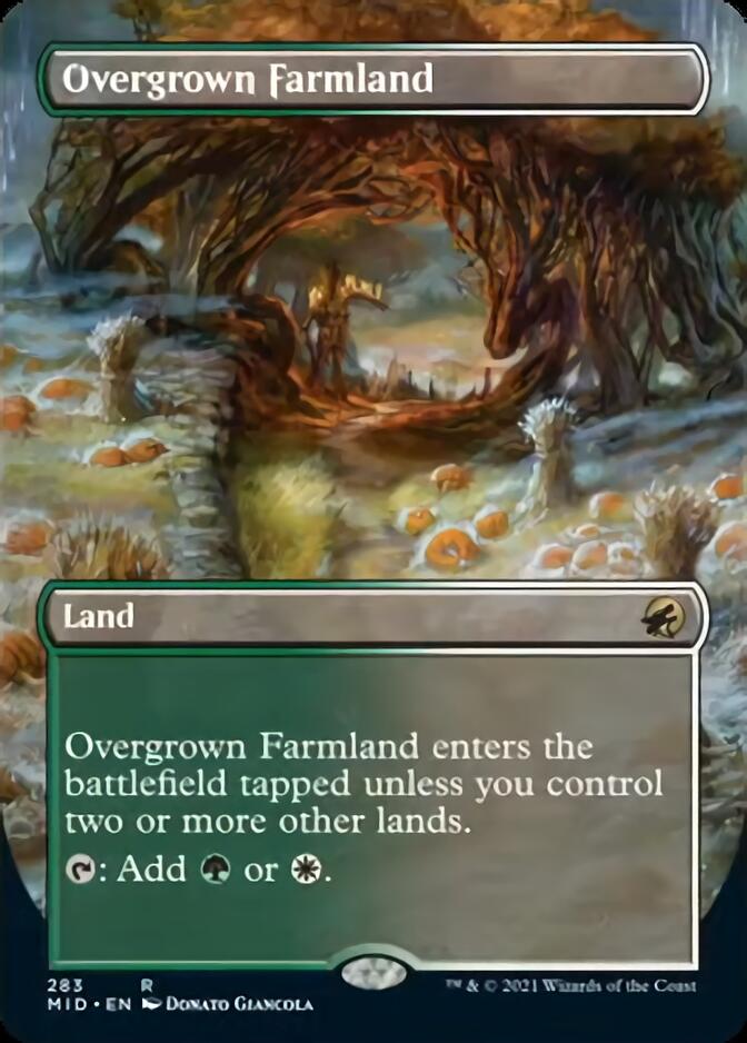 Overgrown Farmland (Borderless Alternate Art) [Innistrad: Midnight Hunt] | Shuffle n Cut Hobbies & Games