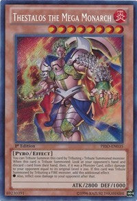 Thestalos the Mega Monarch [PRIO-EN035] Secret Rare | Shuffle n Cut Hobbies & Games