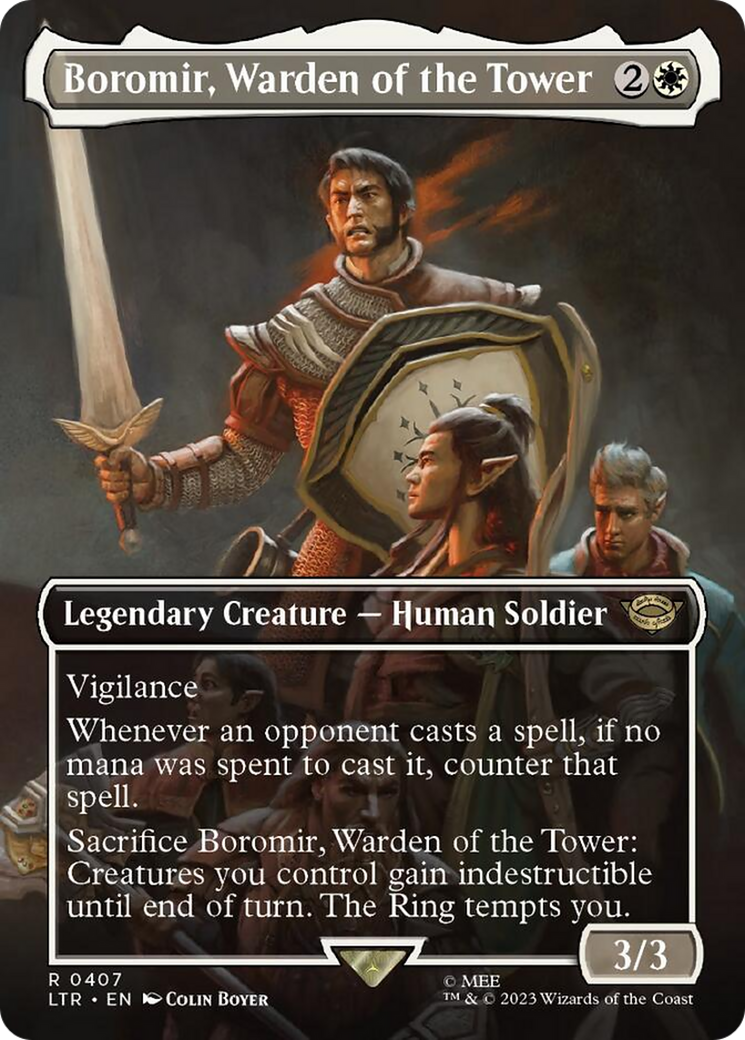 Boromir, Warden of the Tower (Borderless Alternate Art) [The Lord of the Rings: Tales of Middle-Earth] | Shuffle n Cut Hobbies & Games