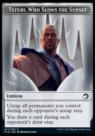 Clue // Teferi, Who Slows the Sunset Emblem Double-Sided Token [Innistrad: Midnight Hunt Tokens] | Shuffle n Cut Hobbies & Games