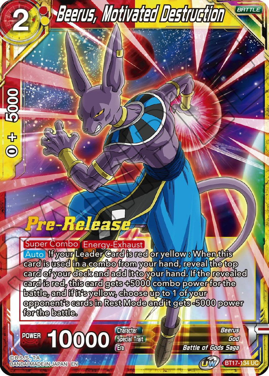 Beerus, Motivated Destruction (BT17-134) [Ultimate Squad Prerelease Promos] | Shuffle n Cut Hobbies & Games