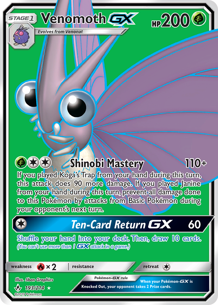 Venomoth GX (193/214) [Sun & Moon: Unbroken Bonds] | Shuffle n Cut Hobbies & Games