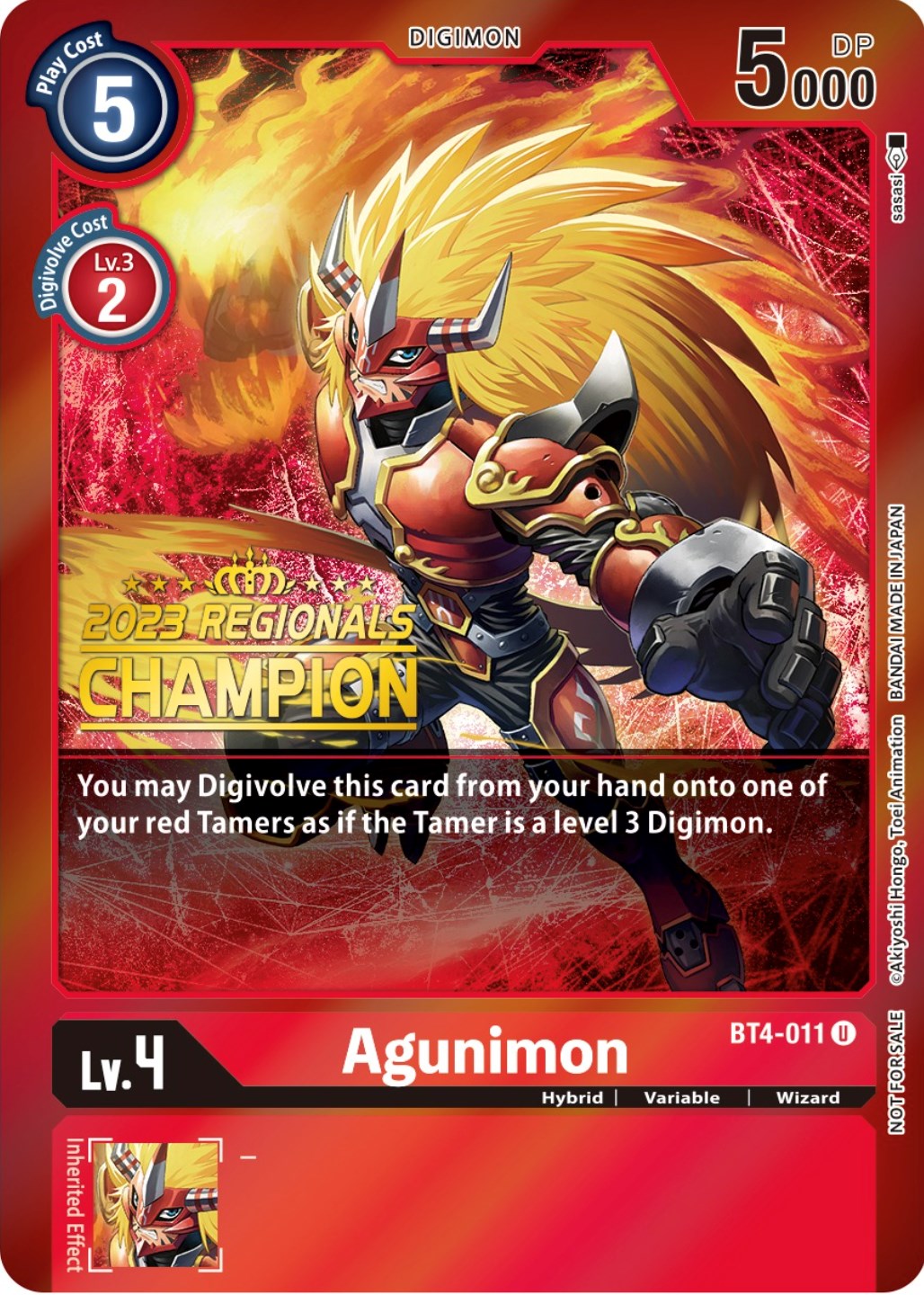 Agunimon [BT4-011] (2023 Regionals Champion) [Great Legend Promos] | Shuffle n Cut Hobbies & Games