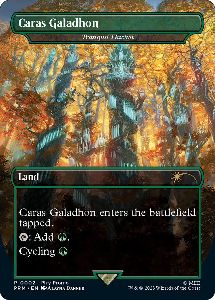 Tranquil Thicket - Caras Galadhon (Borderless) [Wizards Play Network 2023] | Shuffle n Cut Hobbies & Games