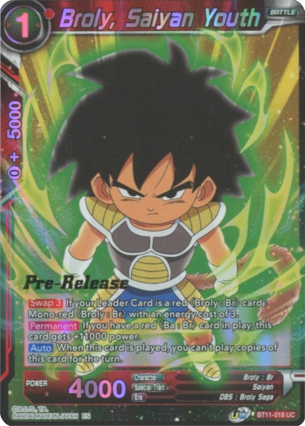 Broly, Saiyan Youth (BT11-018) [Vermilion Bloodline Prerelease Promos] | Shuffle n Cut Hobbies & Games