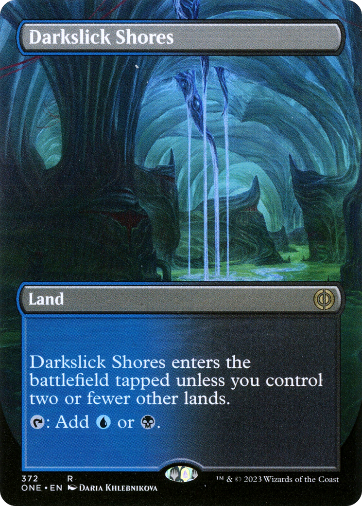 Darkslick Shores (Borderless Alternate Art) [Phyrexia: All Will Be One] | Shuffle n Cut Hobbies & Games