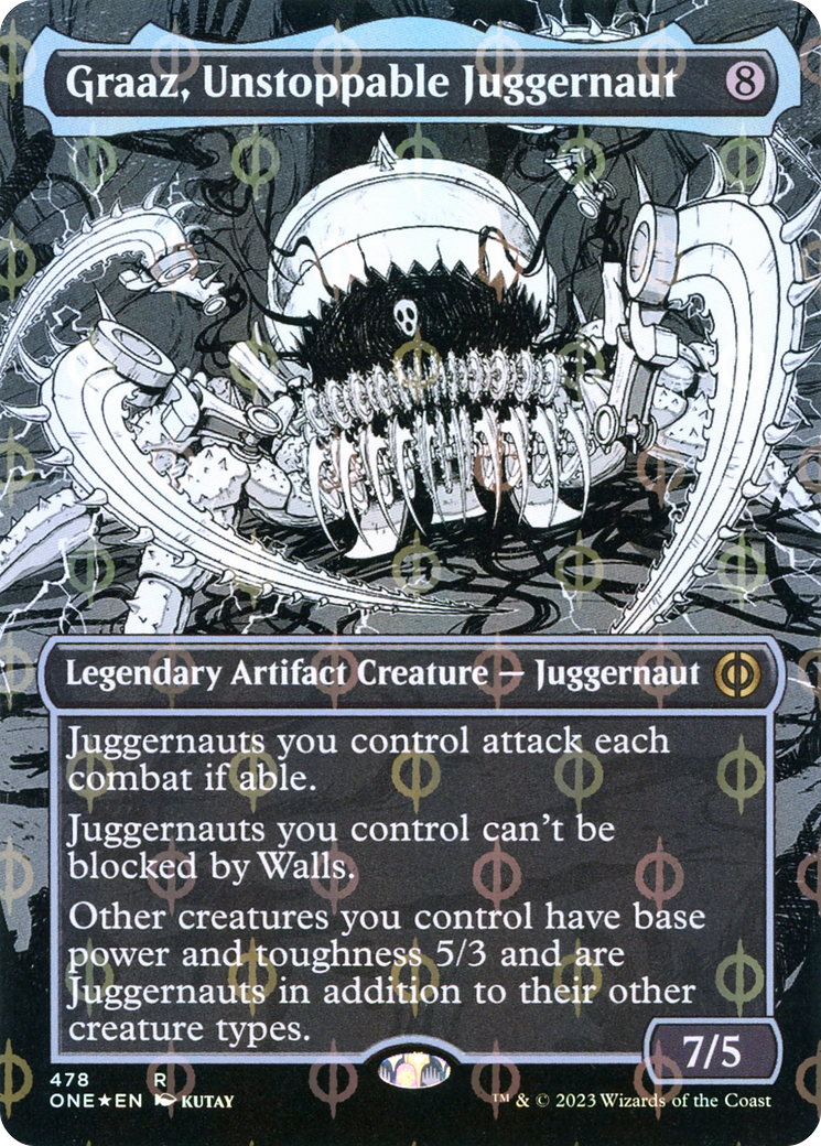 Graaz, Unstoppable Juggernaut (Borderless Manga Step-and-Compleat Foil) [Phyrexia: All Will Be One] | Shuffle n Cut Hobbies & Games