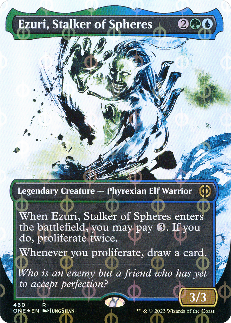 Ezuri, Stalker of Spheres (Borderless Ichor Step-and-Compleat Foil) [Phyrexia: All Will Be One] | Shuffle n Cut Hobbies & Games