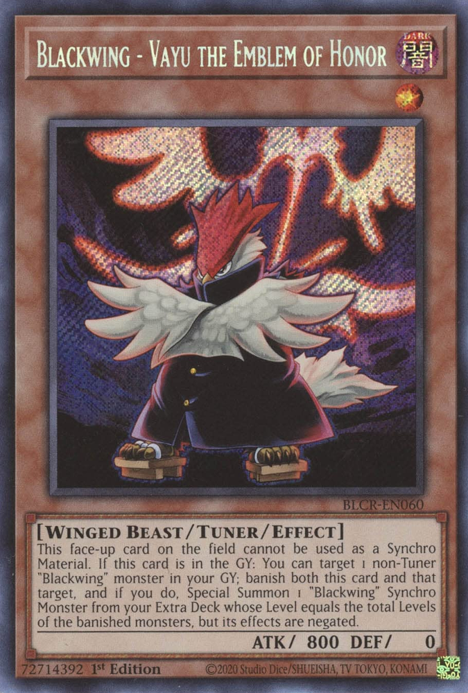 Blackwing - Vayu the Emblem of Honor [BLCR-EN060] Secret Rare | Shuffle n Cut Hobbies & Games