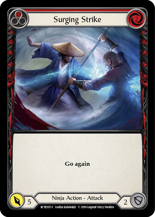 Surging Strike (Red) [WTR107-C] Alpha Print Rainbow Foil | Shuffle n Cut Hobbies & Games