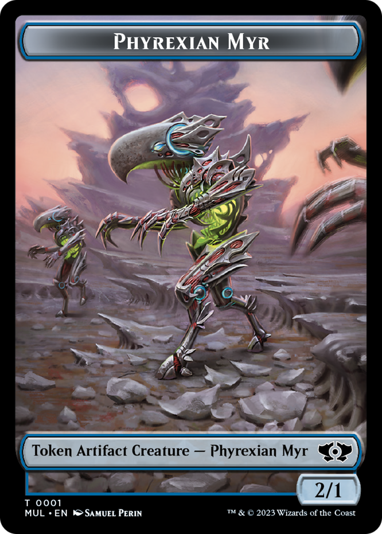 Phyrexian Myr // Wrenn and Realmbreaker Emblem Double-Sided Token [March of the Machine Tokens] | Shuffle n Cut Hobbies & Games