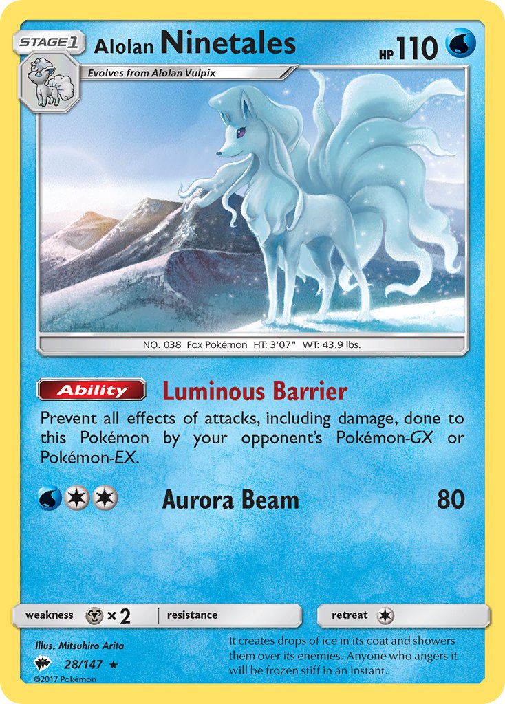 Alolan Ninetales (28/147) (Cracked Ice Holo) (Theme Deck Exclusive) [Sun & Moon: Burning Shadows] | Shuffle n Cut Hobbies & Games