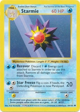 Starmie (64/102) [Base Set Shadowless Unlimited] | Shuffle n Cut Hobbies & Games
