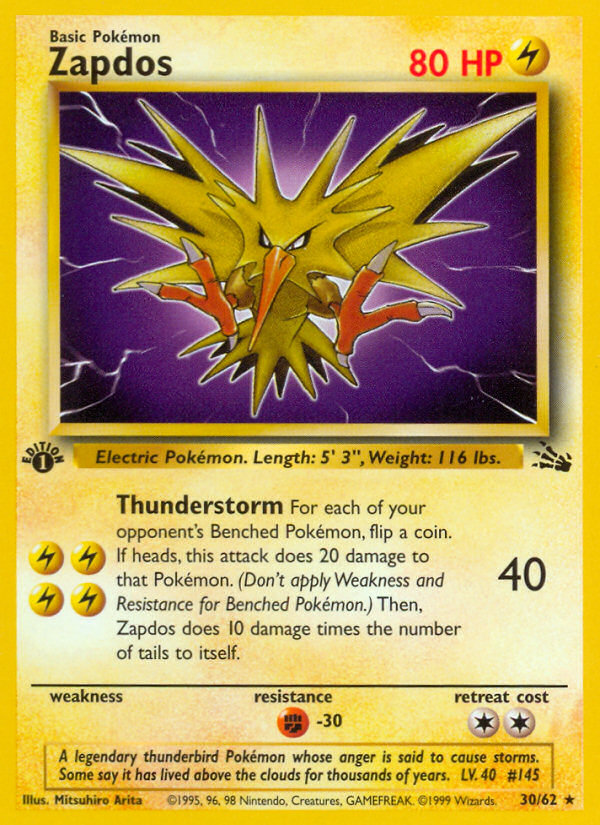 Zapdos (30/62) [Fossil 1st Edition] | Shuffle n Cut Hobbies & Games