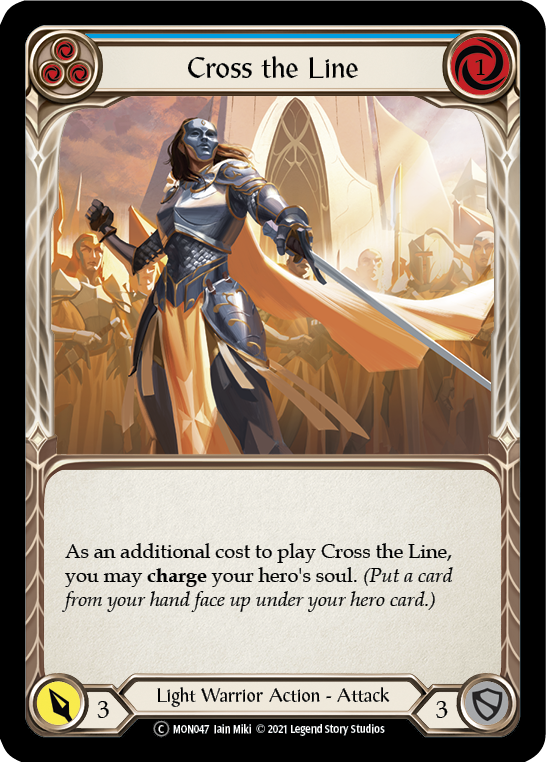 Cross the Line (Blue) (Rainbow Foil) [U-MON047-RF] Unlimited Edition Rainbow Foil | Shuffle n Cut Hobbies & Games