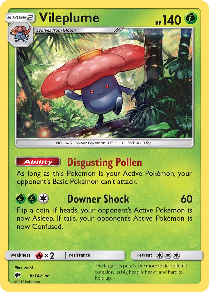 Vileplume (6/147) (Prerelease Kit Exclusive) (Theme Deck Exclusive) [Sun & Moon: Burning Shadows] | Shuffle n Cut Hobbies & Games