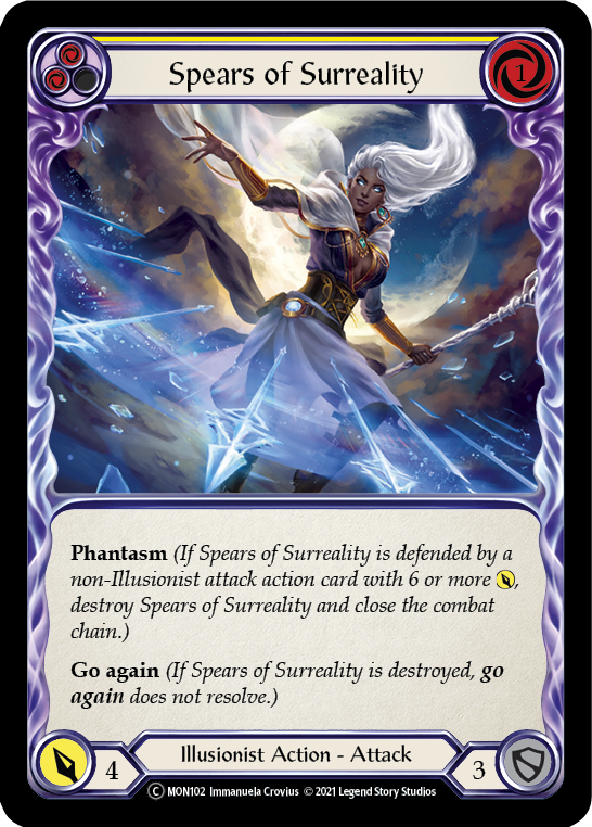 Spears of Surreality (Yellow) (Rainbow Foil) [U-MON102-RF] Unlimited Edition Rainbow Foil | Shuffle n Cut Hobbies & Games