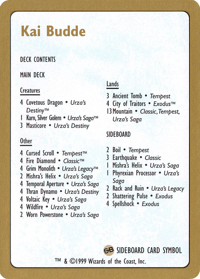 Kai Budde Decklist [World Championship Decks 1999] | Shuffle n Cut Hobbies & Games