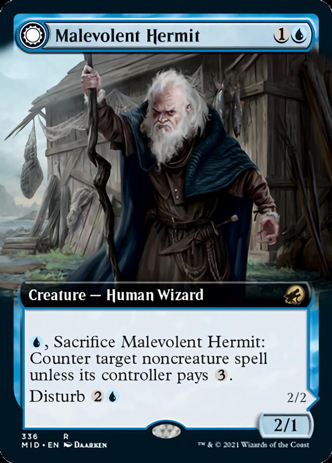 Malevolent Hermit // Benevolent Geist (Extended Art) [Innistrad: Midnight Hunt] | Shuffle n Cut Hobbies & Games