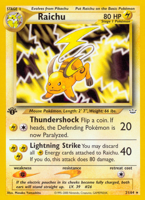 Raichu (21/64) [Neo Revelation 1st Edition] | Shuffle n Cut Hobbies & Games