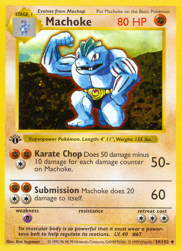 Machoke (34/102) (Shadowless) [Base Set 1st Edition] | Shuffle n Cut Hobbies & Games