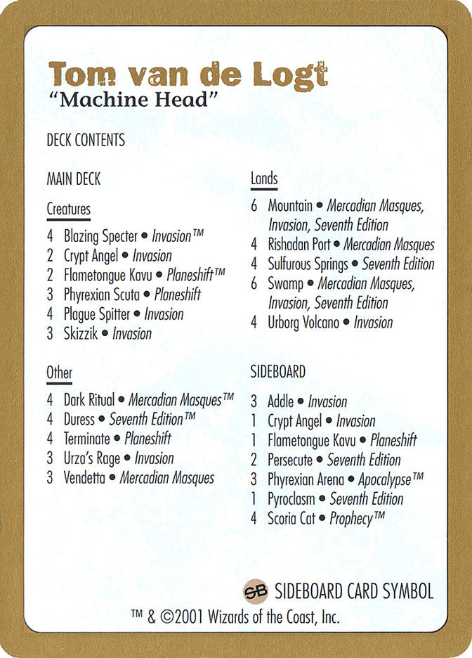 Tom van de Logt Decklist [World Championship Decks 2001] | Shuffle n Cut Hobbies & Games