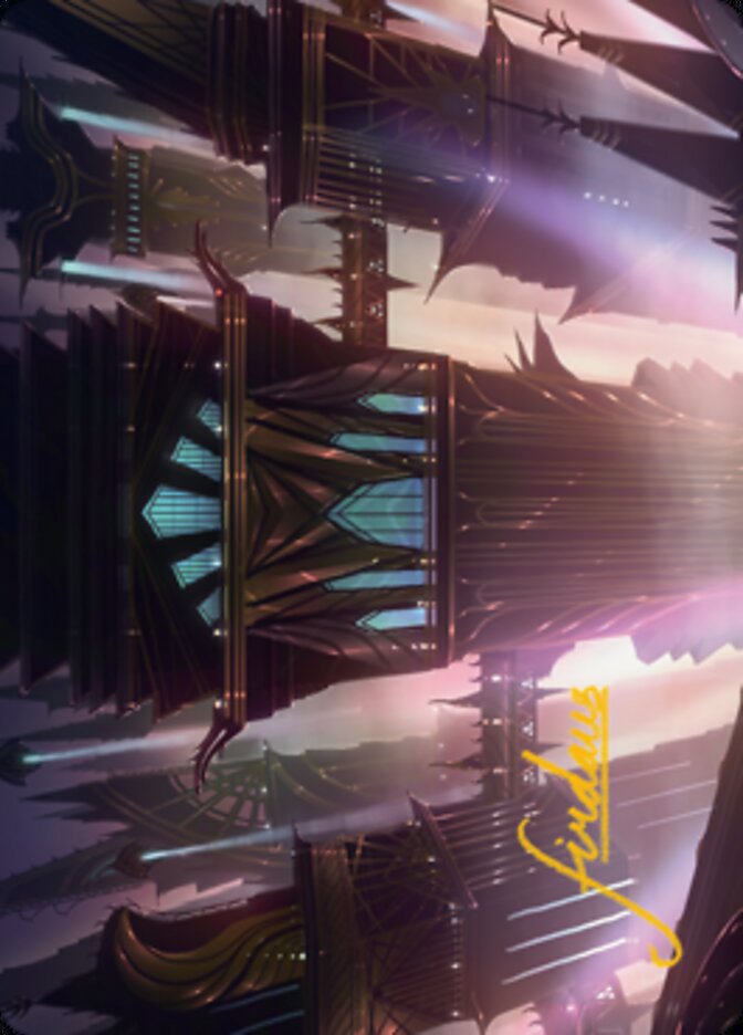 Skybridge Towers Art Card (Gold-Stamped Signature) [Streets of New Capenna Art Series] | Shuffle n Cut Hobbies & Games