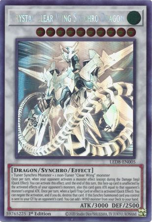 Crystal Clear Wing Synchro Dragon [LED8-EN005] Ghost Rare | Shuffle n Cut Hobbies & Games