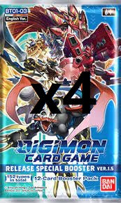 Digimon Card Game Release Special Booster Pack Ver.1.5 x 4 | Shuffle n Cut Hobbies & Games