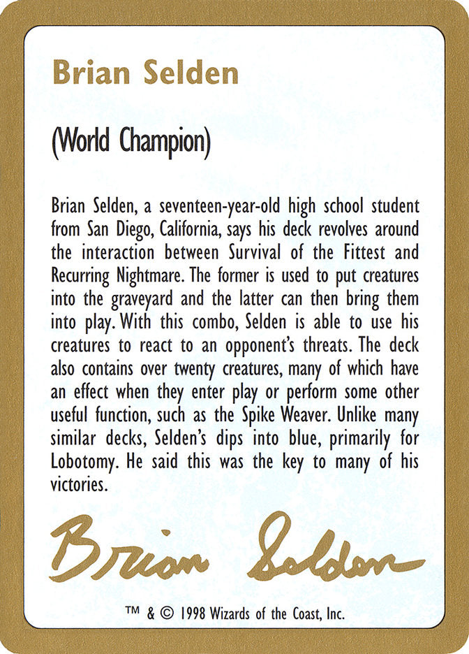 Brian Selden Bio [World Championship Decks 1998] | Shuffle n Cut Hobbies & Games