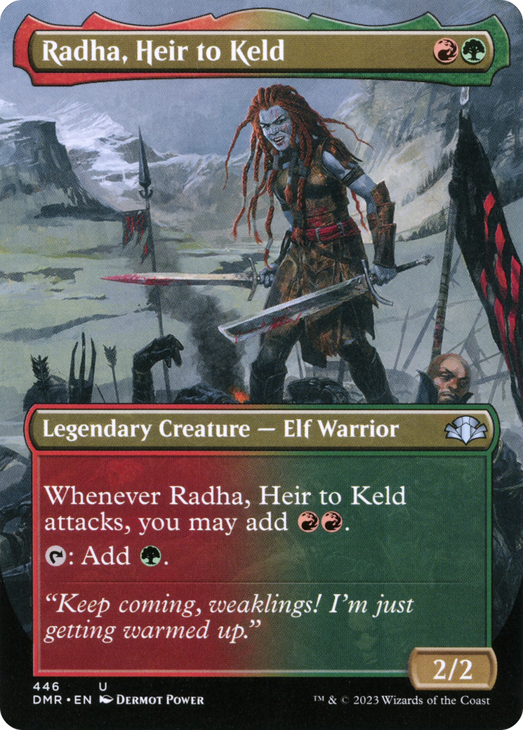 Radha, Heir to Keld (Borderless Alternate Art) [Dominaria Remastered] | Shuffle n Cut Hobbies & Games