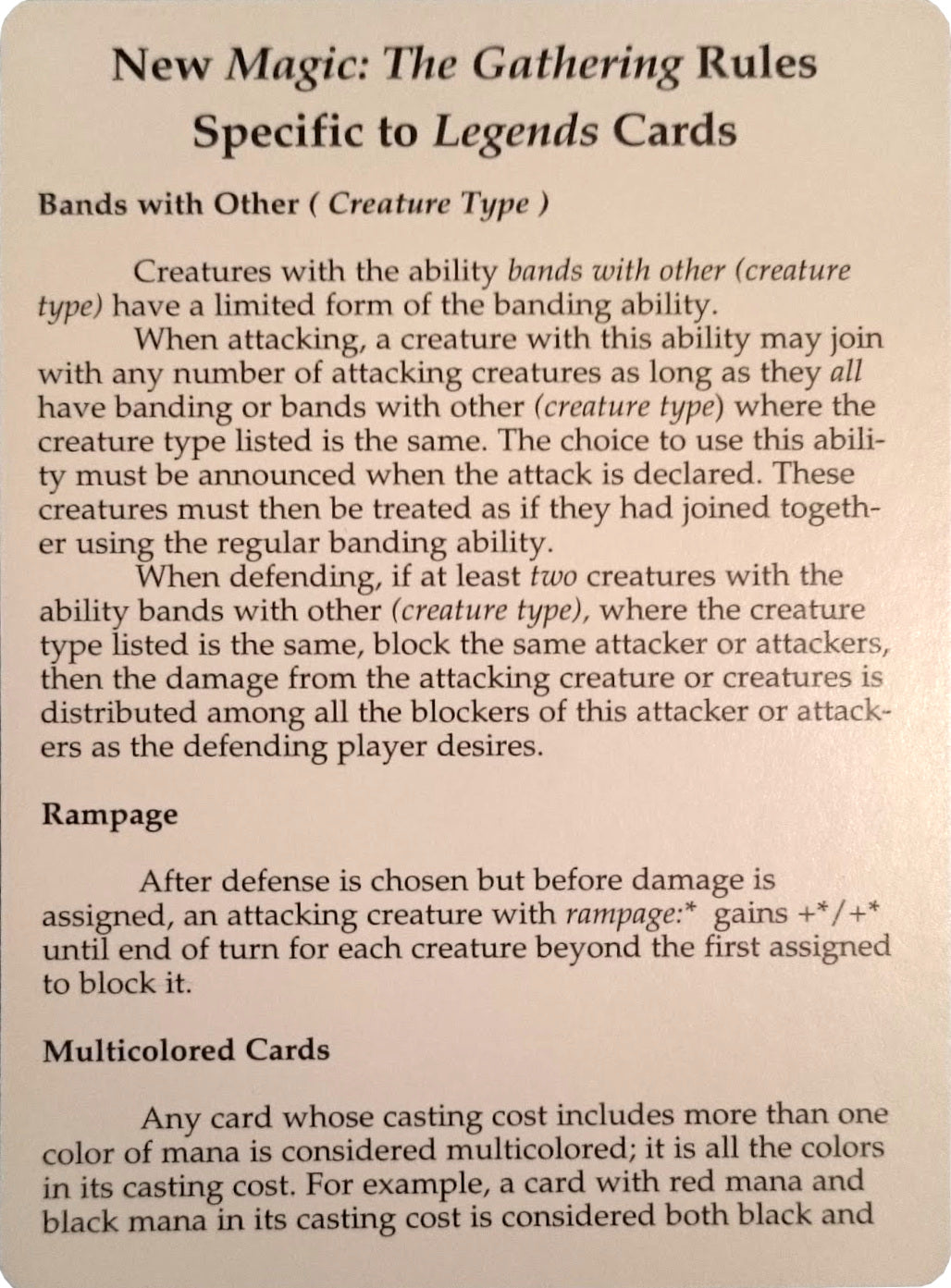 Legends Rules Card [Legends Tokens] | Shuffle n Cut Hobbies & Games