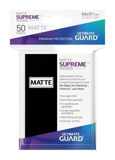 Ultimate Guard Supreme UX Sleeves Standard Size Matte 50ct - Black | Shuffle n Cut Hobbies & Games