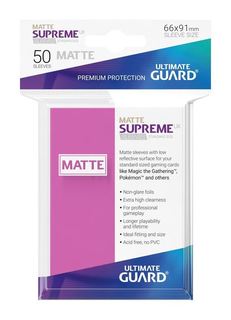 Ultimate Guard Supreme UX Sleeves Standard Size Matte 50ct - Pink | Shuffle n Cut Hobbies & Games