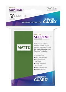 Ultimate Guard Supreme UX Sleeves Standard Size Matte 50ct - Green | Shuffle n Cut Hobbies & Games